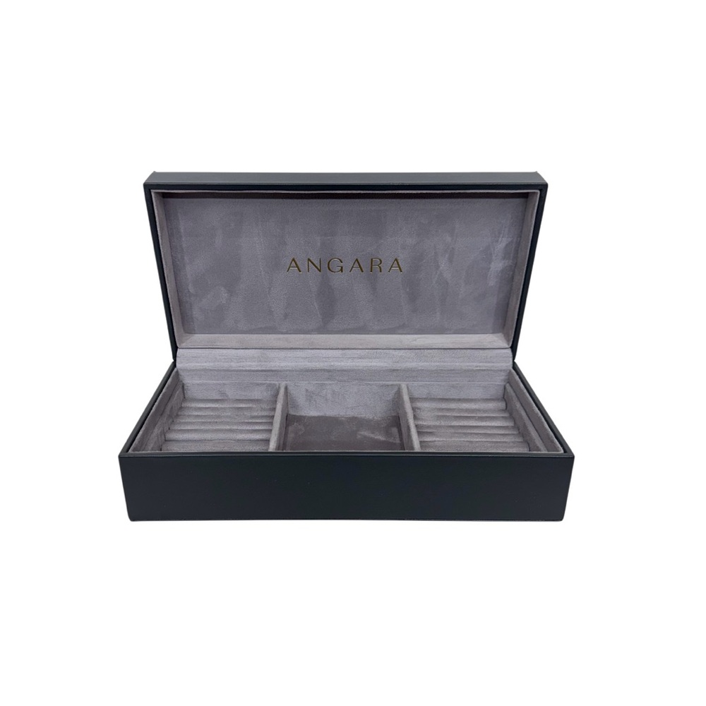 Angara Dark Gray Jewelry Box W/ Sueded Gray Interior Hinged Hardshell Organizer